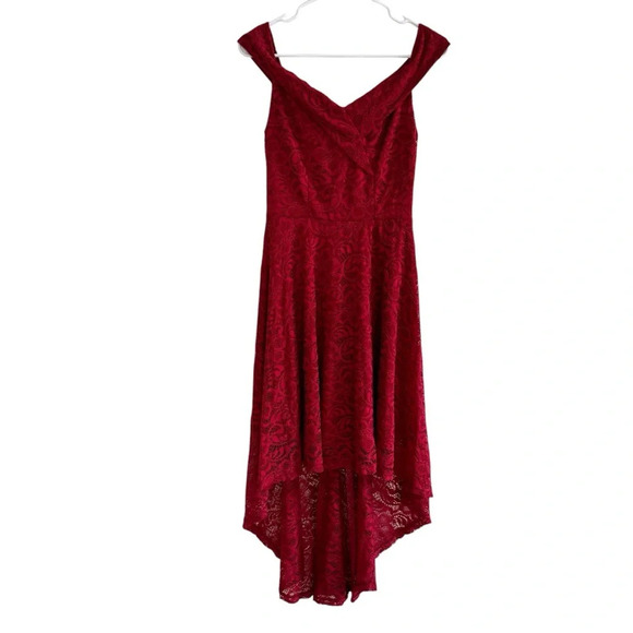 Homrain Red Lace Elegant Dress High Low Off Shoulder S - Picture 8 of 12